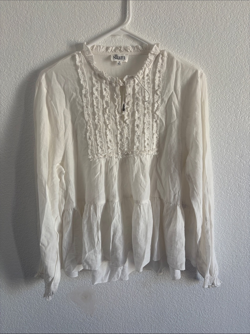 glam Cream Ruffled Bib Peasant Top